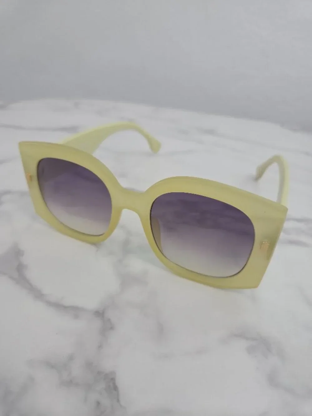 Oversized Square Sunglasses Pastel Lime Green Yellow Frame Gradient Lens - Picture 6 of 13